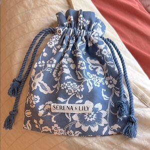 Serena & Lily Blue and White Cosmetic Bag with Drawstring Closure